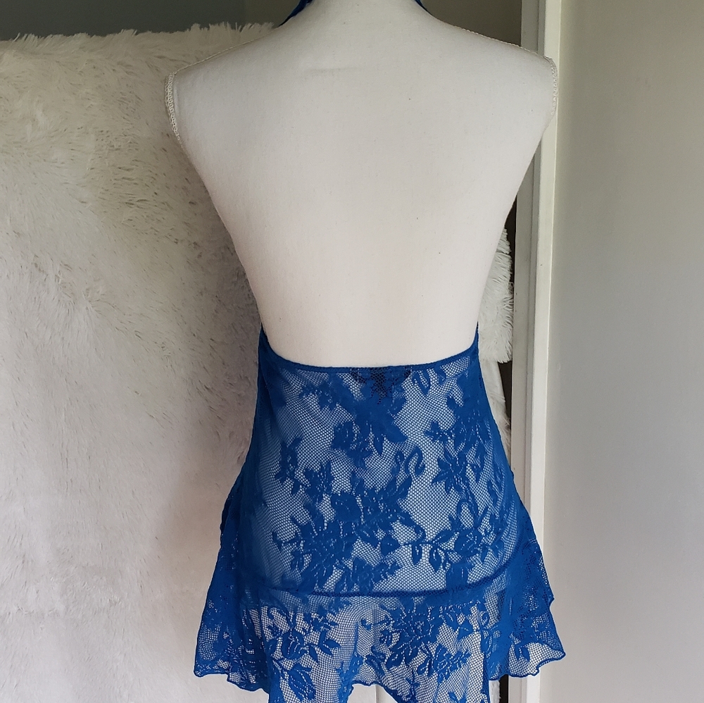 Victorias secret bright blue 💙 lingerie dress. See through. Halter dress.